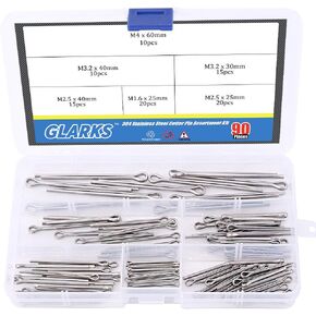 Glarks 90Pcs 304 Stainless Steel Cotter Pin Clip Key Fastner Fitting Assortment Kit