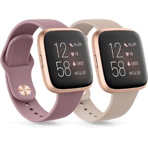 2 PACK Sport Bands Compatible with Fitbit Versa 2 Bands for Women Men, Soft Silicone Strap Replacement Wristband for Fitbit Versa 2 / Fitbit Versa/Versa Lite/Versa SE Smart Watch