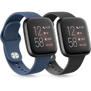 2 PACK Sport Bands Compatible with Fitbit Versa 2 Bands for Women Men, Soft Silicone Strap Replacement Wristband for Fitbit Versa 2 / Fitbit Versa/Versa Lite/Versa SE Smart Watch
