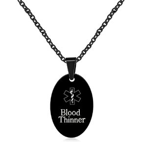 Customized Waterproof Medical Alert Identity Necklace - Oval Stainless Steel Emergency ID Information Pendant Necklace Suitable for Men Women Family YA4674