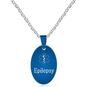 Customized Waterproof Medical Alert Identity Necklace - Oval Stainless Steel Emergency ID Information Pendant Necklace Suitable for Men Women Family YA4674