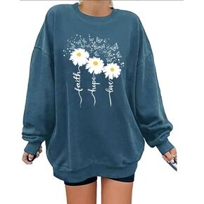 Christian Oversize Sweatshirts for Women Faith-Hope-Love Daisy Graphic Pullover Top Casual Loose Fit Tops