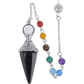 Rockcloud Natural Rose Quartz Crystal Pointed Pendulum with 7 Chakra Stone Beads Chain, 6 Facet Reiki Chakra Pendant for Divination Dowsing