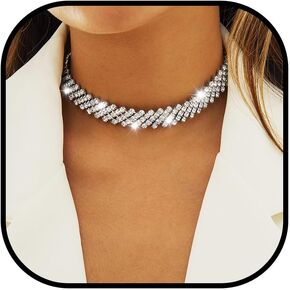 JEAIRTS Rhinestone Choker Necklace Gold Sparkly Crystal Necklaces Party Prom Neck Chain Jewelry for Women and Girls
