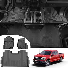 AOMSAZTO Floor Mats for Ford Ranger SuperCrew Cab 2019-2024, Heavy Duty TPE All Weather Protection Car Floor Mats, 1st & 2nd Row Full Set Rubber Floor Liners, Anti Skid Car Mats, Black