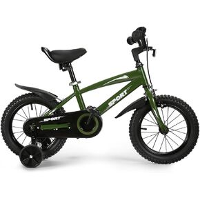 BODIOO Kids Bike Bicycle 14 Inches Kid Bicycle for Boys Girls with Training Wheels Sturdy Frame Adjustable Seat Handbrake and Coaster Brake for Rider 37 to 42 Inch（Green）