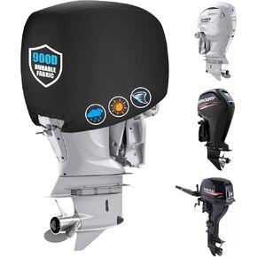 Outboard Motor Cover Waterproof Heavy Duty 900D Oxford Boat Motor Cover Fits 25-50 HP Outboard Engine,Black