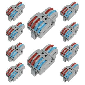 10PCS Push-in Conductor Wire Connectors,2 in 6 Out DIN Rail Terminal Blocks,DIY Quick Wiring Lever Connectors