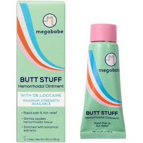 مرهم البواسير Megababe Butt Stuff | بـ 5% يدوكائين | تخفيف سريع للألم والحكة | ينكمش أنسجة البواسير المنتفخة | 1.25 أوقية