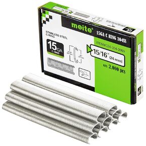 meite 15GA 3/4-Inch Crown Stainless Steel C Ring Staples 2,000 PCS for SC7C/SC7E Hog Ring Pliers in Secure Fastening Applications Outdoor Environments Anti-Corrosion