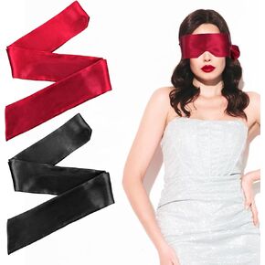 2PCS 58" Silk Blind Fold Sleeping Eye Mask Comfortable Sleep Masks with Adjustable Straps, Blackout Sleep Mask Covers for Women Men Adult Couples Night Sleeping Travel Meditation Party Games Nose Cut