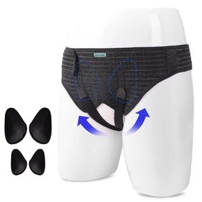 lefeke Hernia Belts for Men Inguinal, Hernia Support Brace for Groin Pain Relief, Hernia Truss for Bilateral Hernia, Adjustable Waist Guard Left or Right Side (S with 4 Compression Pads)