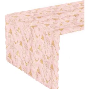 Christmas Table Runner,Pink Fur Table Runner,Snow Table Runner 72 Inches Long for Dining (Pink)