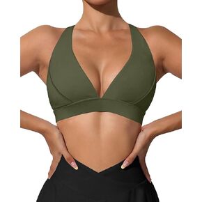 XUNYU V Neck Sports Bras for Women Racerback Padded Workout Top Open Back Yoga Crop Tank Tops Built in Bra