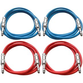 Seismic Audio - SATRX-2-4 Pack of 2' 1/4" TRS to 1/4" TRS Patch Cables - Balanced - 2 Foot Patch Cord - Red and Red