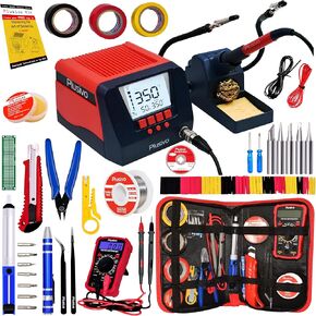 Soldering Iron Station Kit Digital Display Helping Hands 60 W 5 pcs Solder Tips, Solder Wire, Digital Multimeter °C/ºF Conversion, Standby/Sleep Mode, Calibration Support for Electricians from Plusivo