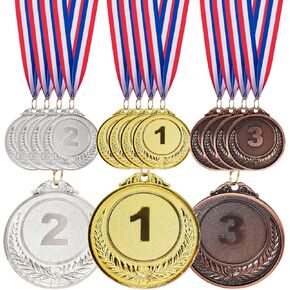 15Pcs Gold Silver Bronze Award Medals with Neck Ribbon, Metal Winner Award Medals for Sports Competitions, Party, Classroom, Spelling Bees, Olympic Style, School Class Awards Birthday Present Dress Up