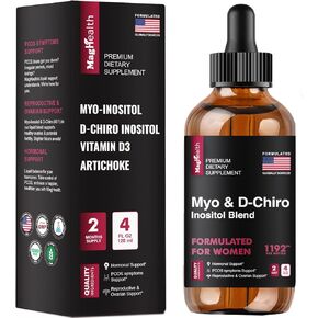 Myo-Inositol & D-Chiro Inositol Plus Vitamin D3 and Artichoke Leaf - Advanced Hormonal & Ovarian Support Liquid Formula for Women - Natural PCOS Relief, All-Natural, 40:1 Ratio