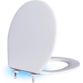 R&T Round Toilet Seat with Night Light Sound-activated Sensing Light Quiet Close Quick-Release (Round)