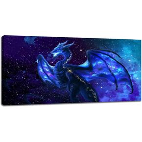 Dragon Large Wall Art 30x60 inch Dragon Decor Wall Art Blue Space Galaxy Pictures Dragon Canvas Prints Painting Modern Home Framed Artwork for Bedroom Living Room