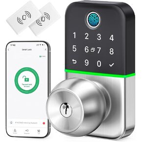 Keypad Smart Door Lock with Knob: Kucacci Keyless Entry Door Lock for Front Door - Keypad Door Lock with Handle - Fingerprint Code Door Knob - Door Lock with Code - Auto Lock
