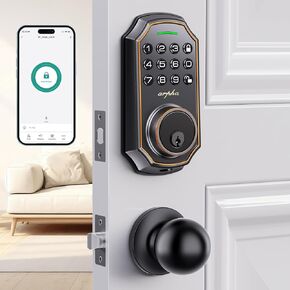 Keyless Entry Door Lock with 2 Door Knobs - App Control Electronic Keypad Deadbolt Smart Lock - 100 Code Keypad Door Lock with Handle - Front Door Lock Set - One Time Code - Auto Lock Easy to Instal