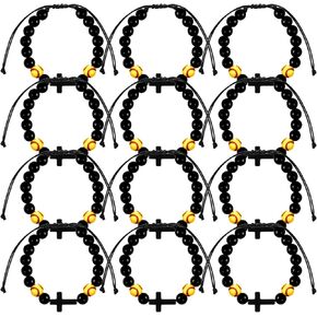 VALICLUD 12PCS Softball Bracelets Beads Softball Charm Adjustable Wristbands Sports Bracelets Beaded with Cross Pendant for Teen Adults