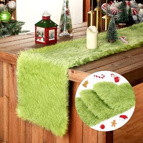 Christmas Table Runner Green Faux Fur Table Runner Fur Table Runners Decoration Christmas Gifts 72 x 13 Inch Christmas Table Decorations for Xmas Wedding Birthday Winter Dining Table