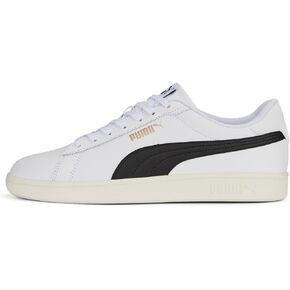 PUMA Men's Smash 3.0 Leather Sneaker, White Black Gold-Frosted Ivory, 11