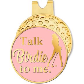 Hafhue Talk Birdie to Me Pink Gold Golf Ball Marker with Hat Clip, Funny Golf Accessories and Golf Gifts for Woman Mom Grandma, Birthday Gifts for Golf Fan Golfer Golf Lovers, Golf Novelty Gift