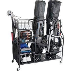 STUFFSTASH Golf Bag Organizer, Golf Storage Organizer for Garage, Clubs Dock Golf Organizer, Fits 2 Golf Bags, Golf Equipment and Extra Storage Rack for Golf Clubs