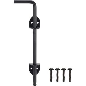 18 Inch Cane Bolt Gate Drop Rod Heavy Duty Gate Hardware, Gate Ground Latch for Wooden Fences, Metal Gates Doors Stopper for Gate Ground, Wrought Iron Gate Latches, Black Finish(1 Pack)