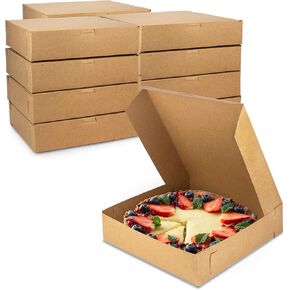 Fit Meal Prep 10 Pack Kraft Bakery Boxes, 10 x 10 x 2.5 Inches Brown Pastry Boxes, Cardboard Treat Boxes Pie Boxes Cookie Boxes Dessert Boxes for Cupcakes, Chocolates, Donuts, Macarons