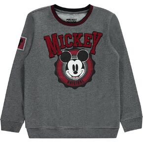 Mickey Mouse Boys Crewneck Sweatshirt - Chenille Logo Patch Pullover Sweatshirt - Classic mickey and Minnie Mouse Sweatshirt