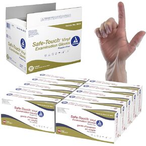 Dynarex Safe-Touch Vinyl Disposable Exam Gloves, Powder-Free, Food Safety and Compliance, Ambidextrous, Clear, Large, 1 Case of 10 Boxes of 100 Gloves