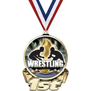 Wrestling First Place Medal, 3" Gold Titan Series Wrestling Trophy Medal Award Prime