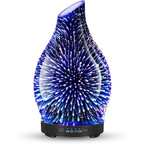 Essential Oil Diffuser, 120ML Glass Aromatherapy Diffuser with Auto Shut-Off and 7 Color LED Lights, Ultrasonic Mist Humidifier with 4 Timer for Home Office Bedroom (Gray Wave)