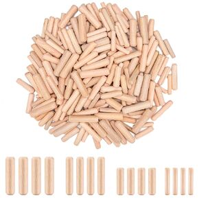 300 Pcs Wooden Pegs, Wooden Dowel Pins, Assorted Sizes 1/4inch 5/16inch 3/8inch Fluted Wood Dowels Rods for Crafts, Furniture, DIY