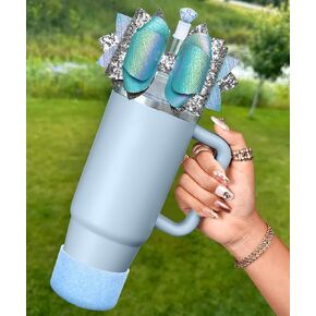 Cup Boot with Straw Cover for Stanley 40 30 oz - Cute Bow Straw Topper and Diamond Caps with Bottom Protector 3 PCS Sets for Tumbler Accessories