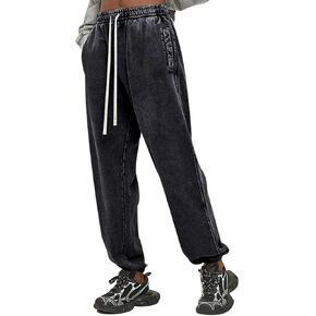 BINTEHGS Womens Joggers with Pockets Baggy High Waisted Wide Leg Sweatpants Women Loose Vintage Drawstring Washed Pants