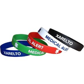 XARELTO Silicone Bracelets 7.8" Medical Alert (5 Pack) Wristbands Adult Size for Men Women