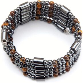Tiger Eye & Black Magnetic Hematite Stretch Wellness Wrap - One Size- Magnetic Bracelet Used for Wellness, Hematite Stretch That Helps in Pain Relief