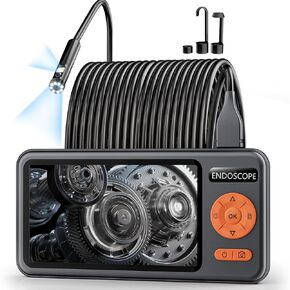 Dual Lens Endoscope Camera with Light, 1920P HD Borescope with 5" IPS Screen, 7.9mm IP67 Waterproof Inspection Camera with 8+1 LED Lights, Semi-Rigid Plumbing Snake Camera Cable 32.8ft, 32GB Card