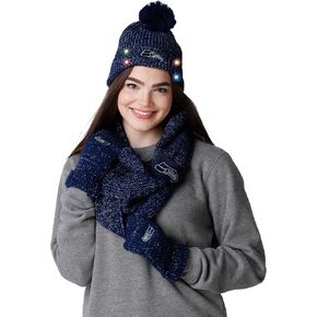 FOCO NFL womens Nfl Team Logo Ladies Glitter Knit Cold Weather Set - Gloves Scarf Beanie