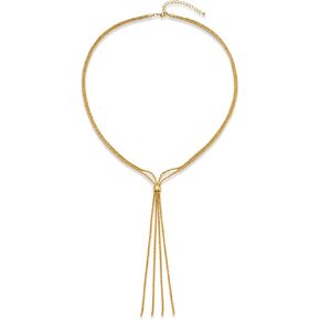 HolidayQbee Shiny Silver Long Y-shaped Necklace For Women Faceted Square Snake Chain Necklaces With Smooth Slider Adjustable Necklaces