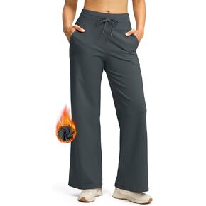 SANTINY Women's Fleece Wide Leg Sweatpants 29" Straight Leg Lined Pants Casual Lounge Winter Warm Sweat Pants with Pockets