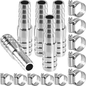 Stainless Steel Hose Barb Reducer 3/8" (10mm) to 5/16" (8mm) Splicer Mender Reducing Barb with Stainless Steel Pipe Clamps air Hose Repair kit for Pipe Line/Fuel/Air (5 Pcs)