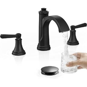 Waterfall Bathroom Faucet 3 Hole, 4-16 Inch Oil Rubbed Bronze Bathroom Faucet, Brass Bathroom Sink Faucet, 2 Handle Bathroom Faucets, Bathroom Vanity Faucet with Pop-Up Drain, Water Hoses