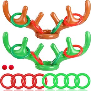 2 Set Christmas Inflatable Reindeer Antler Ring Toss Game Xmas Antler Heandband Toys Christmas Party Game Supplies for School Family Team Game Indoor Outdoor