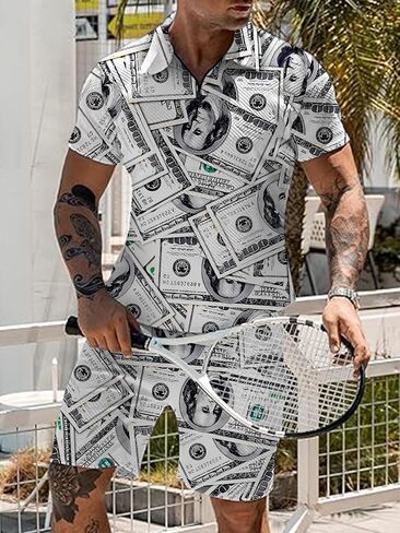 Men's Polo Shirt and Shorts Set Summer Casual Outfits Hawaiian Polo Suit for Men 2 Piece Short Set in Saudi Arabia